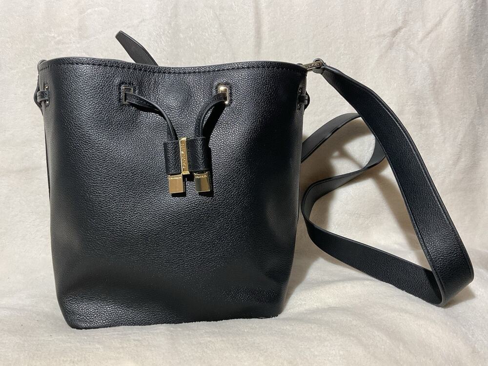 Calvin Klein Drawstring Bucket Bag Purse in Black Adjustable Gold Accents